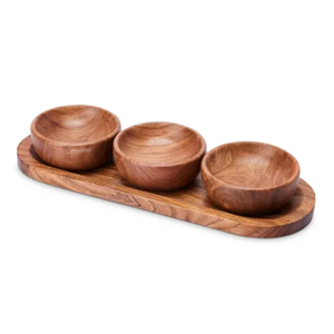 Juego de 3 Tazones para Servir de Madera de Acacia Ecológica, Modernos, Hechos a Mano y Personalizables, para Condimentos y Aperitivos - Product Image 6