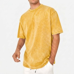 เสื้อยืดผู้ชายสีเหลือง Mineral Wash ผ้าฝ้ายนุ่ม สวมใส่สบาย สไตล์ลำลองสำหรับฤดูร้อน วินเทจ สั่งทำได้ รับผลิตแบรนด์ส่วนตัว ขายส่ง - Product Image 5