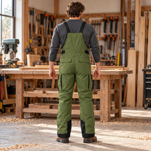 Salopette de travail pour hommes, salopette utilitaire avec poche poitrine zippée, genoux renforcés, bretelles réglables, poches cargo, vêtements de travail - Product Image 6