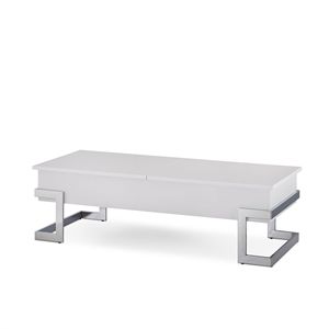 Calmam High Gloss <b>White</b> and Chrome Finish Lift Top <b>Coffee</b> <b>Table</b> - Product Image 5