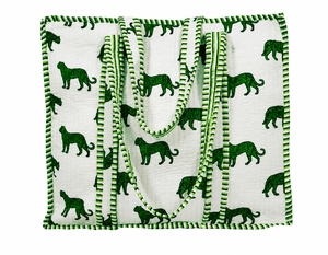 Bolso de mano grande de leopardo con estampado de bloque único-Blanco y amarillo sostenible - Product Image 4
