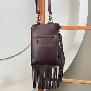 2025 Trending Designer Cowhide Sling <b>Bag</b> with Hand Tooled Leather Hand Strap & Fringe Rustic Crossbody Handbag Purse for Women's - Product Image 5