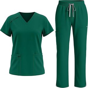 Uniforme Médico Unisex de Fábrica Directa, Blusa de Cuello en V de Algodón y Poliéster, Pantalones Rectos con 9 Bolsillos, Corte Ajustado - Product Image 5
