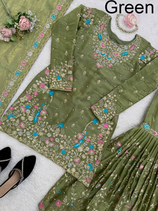 PinkCityBlocks <b>Women's</b> Traditional Sharara Suit Slim Fit Knee-Length Reversible Quick Dry Digital Printed Pure GMY Silk Fabric - Product Image 3