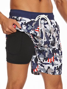 <b>Mens</b> Two Layer Swim <b>Trunks</b> Quick Dry Beach Shorts Printed Board Shorts Summer Surf Swimwear Wholesale OEM - Product Image 4