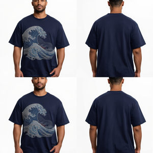 เสื้อยืดโอเวอร์ไซส์ลายคลื่นทะเลประดับเพชรคุณภาพสูงราคาส่งสำหรับผู้ชายแฟชั่นสตรีทแวร์ - Product Image 4