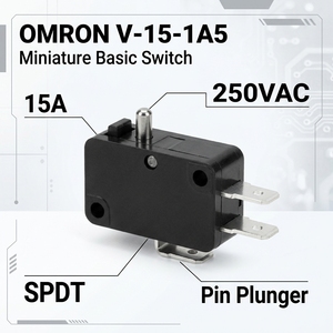 ลิมิตสวิตช์ใหม่และของแท้ สวิตช์ขนาดเล็ก ไมโครสวิตช์ V-15-1A5 ยี่ห้อ Omron - Product Image 1
