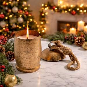 Vela Festiva Metálica con Tapa de Cuerda, Llama Única, Brillo Suave, Cera de Combustión Lenta, Realza la Calidez del Hogar en las Fiestas, Ideal para Regalo - Product Image 4