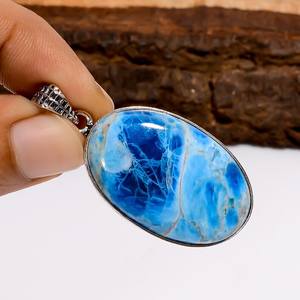 จี้เงินอะพาไทต์สีน้ำเงินนีออน ทำมือ เงินแท้ 925 สไตล์โบฮีเมียน ของขวัญสำหรับผู้หญิงและเด็กผู้หญิง - Product Image 4