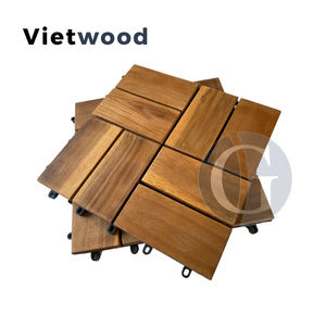 Contemporary Waterproof Anti-Slip Outdoor Vietnam Acacia Wood Decking <b>Tiles</b> <b>Interlocking</b> 18mm 300x300mm Matt Finish Oiling 5+ - Product Image 2