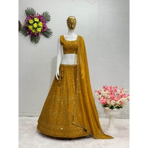 FANCY GEORGETTE EMRBOIDERY SECUENCIA CON ESPEJO REAL TRABAJO LEHENGA CHOLI CON DUPATTA AMARILLO - Product Image 1
