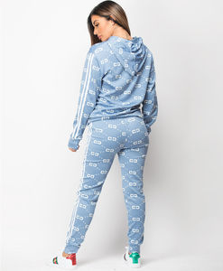 Conjunto Deportivo con Capucha Azul Claro para Mujer, Manga Larga, Estampado de Letras, Pantalones Deportivos Casuales con Bolsillos Laterales, Conjunto Transpirable de Poliéster - Product Image 2