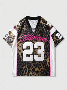 Maillot de football américain unisexe surdimensionné en polyester à imprimé léopard par sublimation, style streetwear, fournisseur de maillots de football - Product Image 2