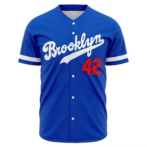 Baseball Jersey Short Sleeve V-Neck Button Front 42 Number Printed Polyester Sport Uniform Adult Regular Fit - Product Image 3