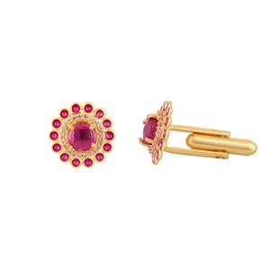 Mancuernillas de Lujo Chapadas en Oro con Cristal Rosa para Hombre, Piedra Redonda, Accesorios Formales para Camisa, Regalo de Boda o Negocios, Mancuernillas de Diseño - Product Image 6