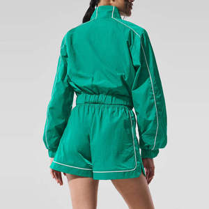 <b>Women</b> Two Piece Windbreaker <b>Tracksuit</b> Set Lightweight Crop Jacket and High Waisted Shorts for Sports and Casual Wear - Product Image 6
