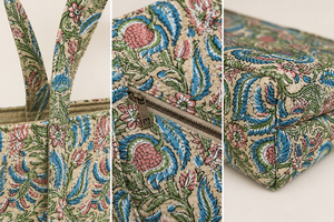 Wholesale Durable Lightweight Jaipur Block Print Quilted Cotton <b>Fold</b> Shoulder Strap Water Resistant Ethnic Floral Beach Vintage - Product Image 6