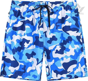 Shorts de bain pour homme, camouflage bleu, séchage rapide, cordon de serrage, taille mi-haute, polyester, avec poches latérales - Product Image 1