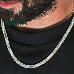Men's S925 <b>Silver</b> Moissanite Tennis <b>Chain</b> Necklace Rhodium Plated Baguette Cut <b>Snake</b> <b>Chain</b> Luxury Everyday Wear - Product Image 3