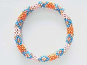 Stunning Light Summer Colors Flower Pattern Children's Lampwork <b>Glass</b> Beaded Roll Bracelets - Product Image 4