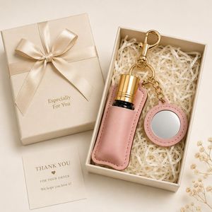 Porte-clés personnalisé en cuir PU avec miroir rond pour flacons roll-on d'huiles essentielles - Product Image 3