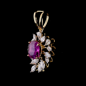 Luxury 18K <b>Solid</b> <b>Gold</b> Ruby <b>Pendant</b> Necklace With Marquise Cut Diamonds Women's Flower Design - Product Image 3