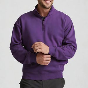 Sudadera de manga larga con media cremallera para hombre, color morado oscuro, tela personalizable de alto gramaje, para uso casual. - Product Image 4