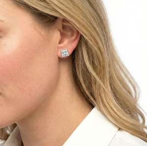 Princess Cut Moissanite Stud <b>Earrings</b> 925 Sterling <b>Silver</b> Rose Gold Plated Certified Luxury Classic Square Design Elegant - Product Image 3