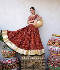Conjunto de Lehenga Choli de Algodón Muselina para Mujer, Estampado Digital, Bordado con Espejos, Dupatta Larga, para Fiestas, Todas las Temporadas, Envío Rápido - Product Image 4