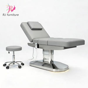 Lit de beauté électrique de luxe avec base en métal en cuir synthétique argenté, lit de soin du visage et des cils réglable pour le mobilier de salon - Product Image 2