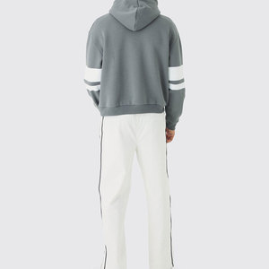 Sudadera con capucha extragrande gris para hombre con estampado de letras ET blancas y rayas en las mangas, estilo casual, de algodón, tejido French Terry. - Product Image 2