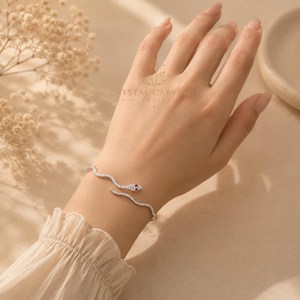 Natural Ruby Snake <b>Bangle</b> 925 Sterling Silver Rhodium Plated Serpent Cuff Bracelet July Birthstone Claw Setting Jewelry - Product Image 3