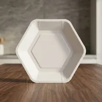 Assiette jetable hexagonale de 6 pouces en pulpe de bagasse moulée, qualité export, biodégradable, écologique, de qualité alimentaire, résistante à l'eau pour
