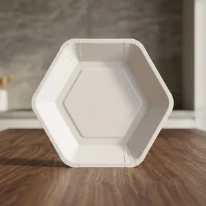 Assiette jetable hexagonale de 6 pouces en pulpe de bagasse moulée, qualité export, biodégradable, écologique, de qualité alimentaire, résistante à l'eau pour - Product Image 2