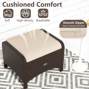 2 Pouf da Esterno in PE Wicker con Cuscini Rimovibili, Sgabelli Eleganti per Comfort e Stile - Product Image 6