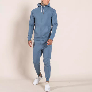 Conjunto Deportivo Informal para Hombre, con Capucha, Azul Sólido, Manga Larga, Cierre de Cremallera, con Bolsillos Laterales, Material de Algodón Transpirable - Product Image 2
