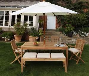 Teak Garden Set Outdoor Dining <b>Table</b> and Chairs Patio Furniture with Cushions and <b>Umbrella</b> for Yard - Product Image 2