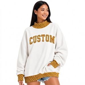 Sweat-shirt personnalisé à imprimé lettres pour femme, haut blanc à pois, pull ample et confortable à col montant, manches longues, mode décontractée - Product Image 5