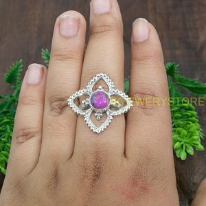 แหวนเงินแท้ 925 ประดับพลอยสีม่วงทองแดง แหวนดีไซน์แฮนด์เมด แหวนโบโฮ ของขวัญเครื่องประดับ - Product Image 6