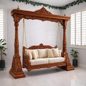 Double Seater Brown Finish Wooden <b>Swing</b> Handicraft Teak Wooden <b>Swing</b> <b>for</b> Indoor Walnut Finish King Size <b>Swing</b> <b>for</b> Indoor Home - Product Image 6