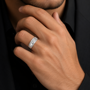 925 Sterling Silver <b>Mens</b> Diamond Pave Geometric Pattern <b>Ring</b> Modern Minimalist Design High Polish Finish Wedding Party Daily Wea - Product Image 1