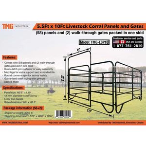 Pannelli e Cancelli per Recinti Bestiari TMG LSP10 5.5FT X 10FT - Attrezzature per Allevamento Soprategno - Product Image 6