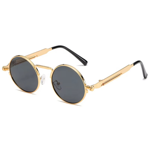 Lunettes de soleil rondes vintage style punk pour hommes, monture métallique à ressort, verres miroir steampunk pour femmes, lunettes rétro originales - Product Image 3