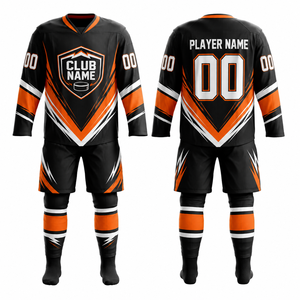 Conjunto de Jersey de Hockey Personalizado MEGAMAPLE, Ropa Deportiva para Hombre, Negro, Azul, Blanco, Impresión por Transferencia de Calor, Calentador de Manos, Todas las Temporadas, 100% Opera - Product Image 1