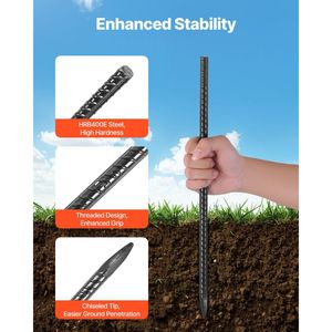 Picchetti in Acciaio per Ancoraggio a Terra da 16 Pollici, Diametro 0,45 Pollici, Dritti, Zincati, con Punta a Scalpello, Resistenti alla Ruggine - Product Image 5