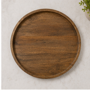 Round Wooden <b>Storage</b> Tray Rustic Design Indoor <b>Tabletop</b> Decor Living Room Accessory Durable - Product Image 6