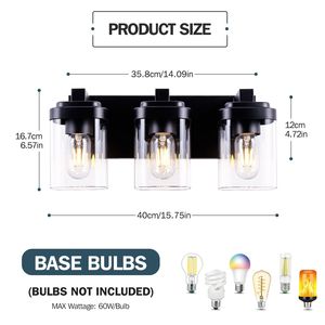 Lampada da bagno a 3 luci cromata con paralumi in vetro trasparente - Product Image 2