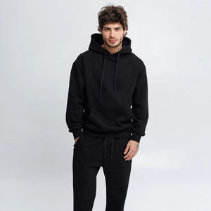 Black <b>Oversized</b> Hoodie & <b>Jogger</b> Set. Fleece Two Piece Sweatsuit | Streetwear Hoodie Pants Set. OEM Private Label Manufacturer - Product Image 1