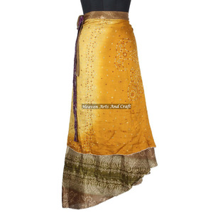 New Fabulous Designer Vintage Silk Tube Dress From India Women Wear Vintage Silk Sari Long Length <b>Wrap</b> Around <b>Skirt</b> 2 Layer - Product Image 6