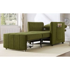 Convertible Upholstered 31.5\" Pull-Out <b>Sleeper</b> <b>Sofa</b> 5 Position Adjustable Backrest Side Pockets Storage for Home Office Use - Product Image 5